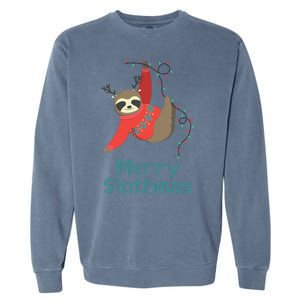 Merry Slothmas Hanging On Christmas Lights Garment-Dyed Sweatshirt