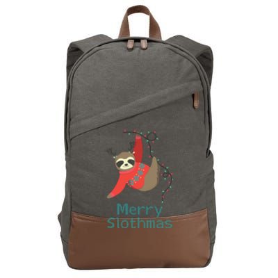 Merry Slothmas Hanging On Christmas Lights Cotton Canvas Backpack