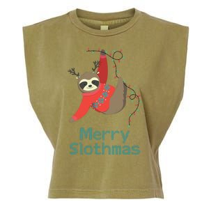 Merry Slothmas Hanging On Christmas Lights Garment-Dyed Women's Muscle Tee