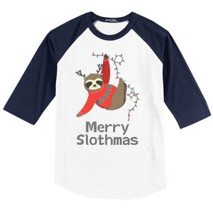 Merry Slothmas Hanging On Christmas Lights Baseball Sleeve Shirt