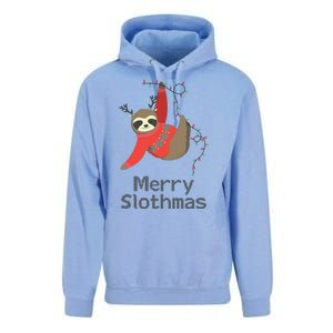 Merry Slothmas Hanging On Christmas Lights Unisex Surf Hoodie