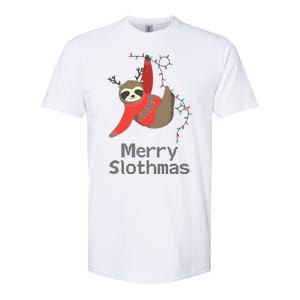 Merry Slothmas Hanging On Christmas Lights Softstyle CVC T-Shirt