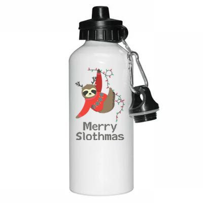 Merry Slothmas Hanging On Christmas Lights Aluminum Water Bottle