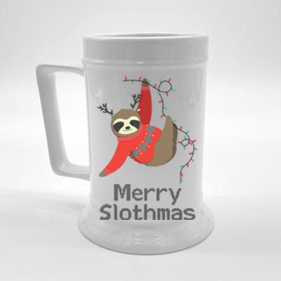 Merry Slothmas Hanging On Christmas Lights Beer Stein