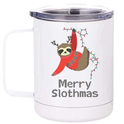 Merry Slothmas Hanging On Christmas Lights 12 oz Stainless Steel Tumbler Cup