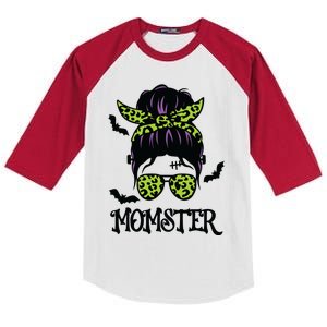 Momster Shirts Halloween Messy Bun MomSter Kids Colorblock Raglan Jersey