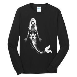 Mermaid Skeleton Halloween Funny Spooky Scary Swimming Tall Long Sleeve T-Shirt