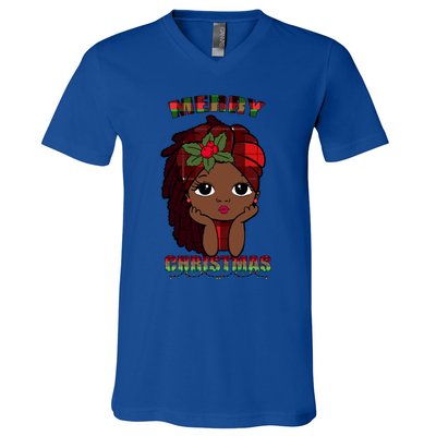 Melanin Santa Hat Black African American Meaningful Gift V-Neck T-Shirt