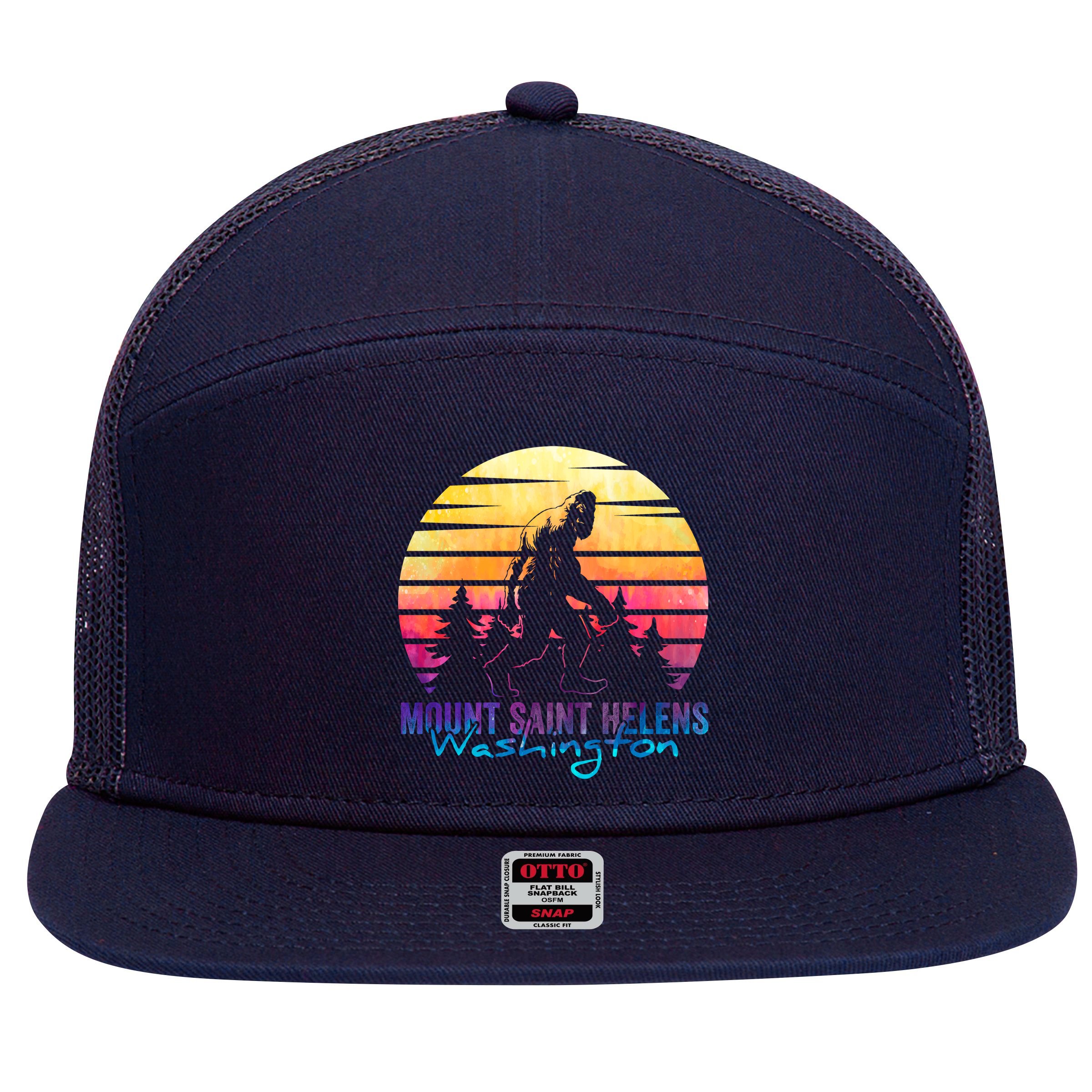 Mount Saint Helens Washington National Park Retro 80's 7 Panel Mesh Trucker Snapback Hat