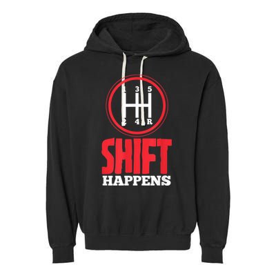 Mens Shift Happens Funny Mechanic Car Lover Garment-Dyed Fleece Hoodie