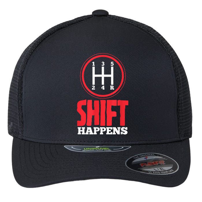 Mens Shift Happens Funny Mechanic Car Lover Flexfit Unipanel Trucker Cap
