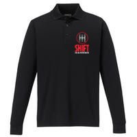 Mens Shift Happens Funny Mechanic Car Lover Performance Long Sleeve Polo