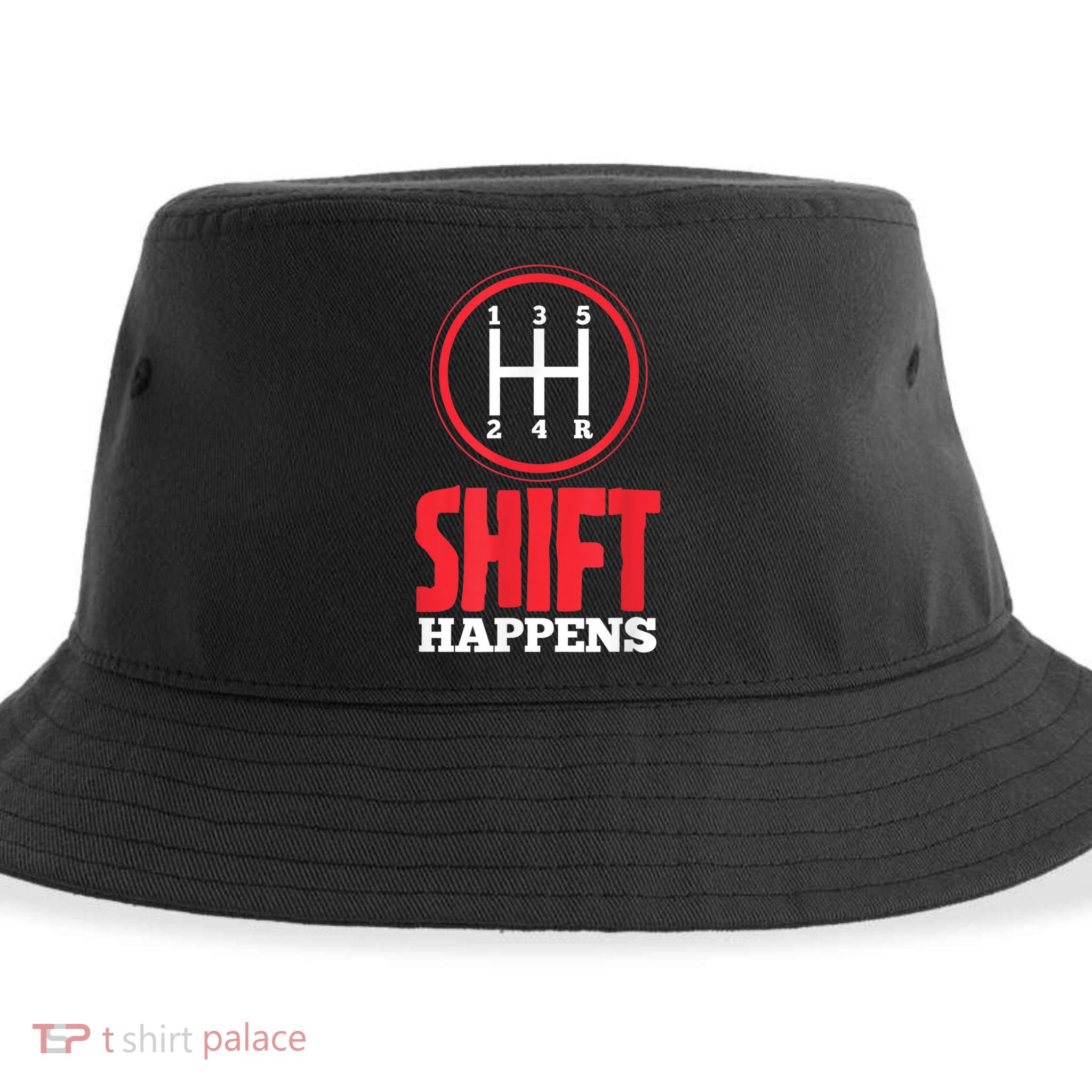 Mens Shift Happens Funny Mechanic Car Lover Sustainable Bucket Hat