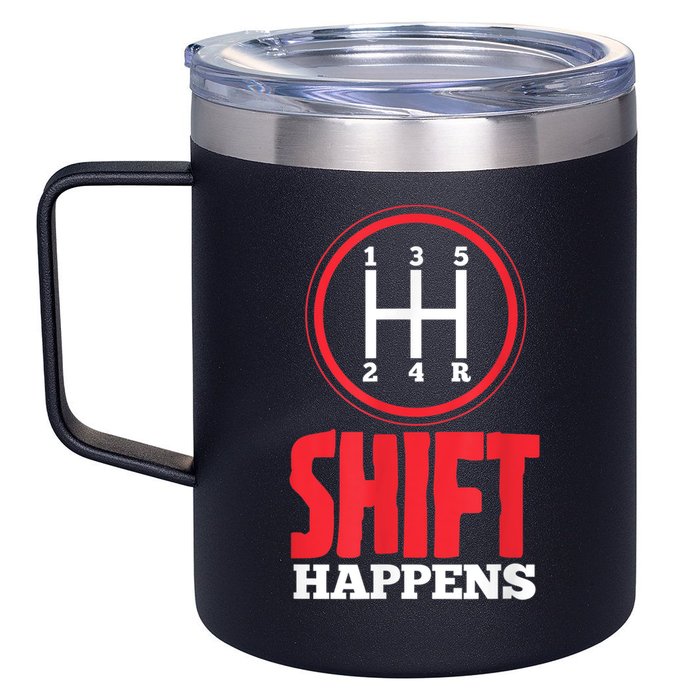 Mens Shift Happens Funny Mechanic Car Lover 12oz Stainless Steel Coffee Mug