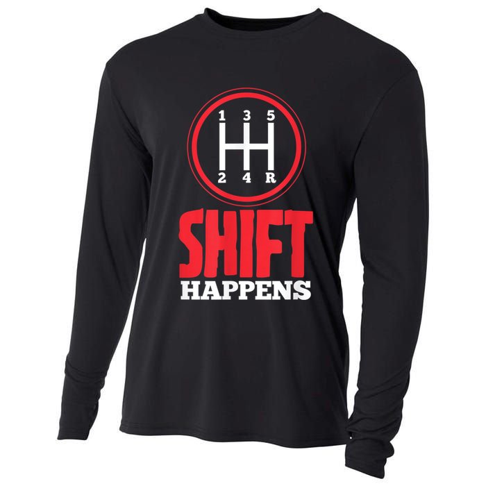 Mens Shift Happens Funny Mechanic Car Lover Cooling Performance Long Sleeve Crew
