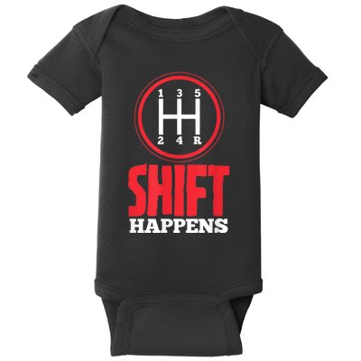 Mens Shift Happens Funny Mechanic Car Lover Baby Bodysuit