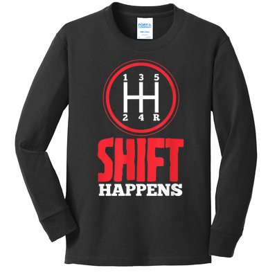 Mens Shift Happens Funny Mechanic Car Lover Kids Long Sleeve Shirt