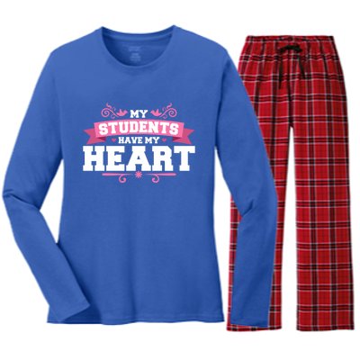 My Students Have My Heart Tearcher And Students Meaningful Gift Women's Long Sleeve Flannel Pajama Set 