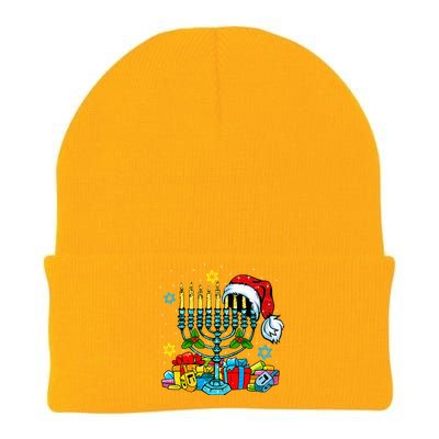 Menorah Santa Hat Chanukah Hanukkah Jewish Christmas Pajama  Knit Cap Winter Beanie