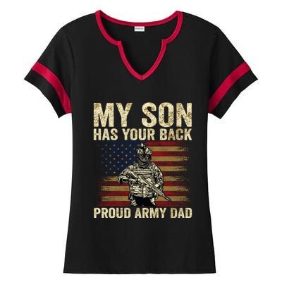 My Son Has Your Back Proud Army Dad Veteran Son Gift Ladies Halftime Notch Neck Tee