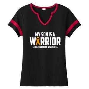 My Son Is A Warrior Leukemia Cancer Blood Awareness Month Gift Ladies Halftime Notch Neck Tee