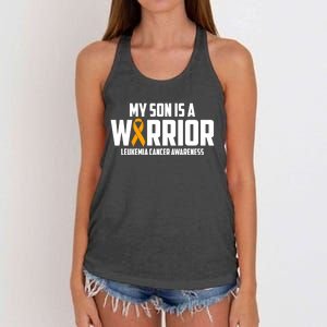 My Son Is A Warrior Leukemia Cancer Blood Awareness Month Gift Women's Knotted Racerback Tank