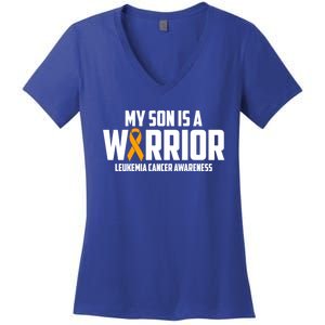 My Son Is A Warrior Leukemia Cancer Blood Awareness Month Gift Women's V-Neck T-Shirt