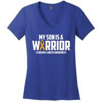 My Son Is A Warrior Leukemia Cancer Blood Awareness Month Gift Women's V-Neck T-Shirt