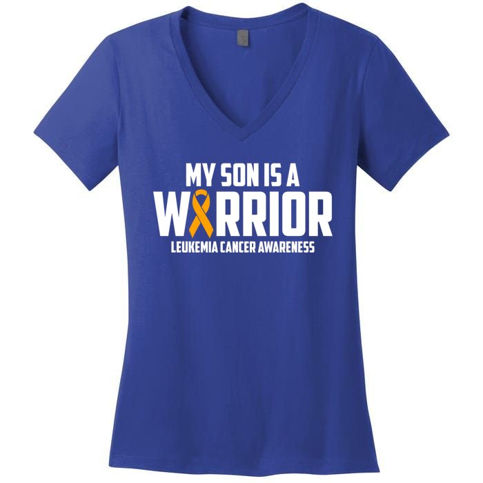 My Son Is A Warrior Leukemia Cancer Blood Awareness Month Gift Women's V-Neck T-Shirt