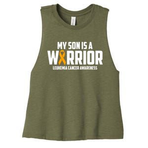 My Son Is A Warrior Leukemia Cancer Blood Awareness Month Gift Women's Racerback Cropped Tank