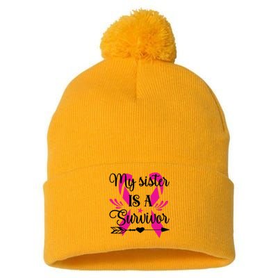 My Sister Is A Survivor Breast Cancer Awareness Pom Pom 12in Knit Beanie