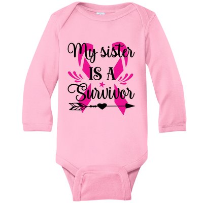 My Sister Is A Survivor Breast Cancer Awareness Baby Long Sleeve Bodysuit