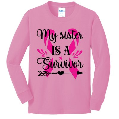 My Sister Is A Survivor Breast Cancer Awareness Kids Long Sleeve Shirt