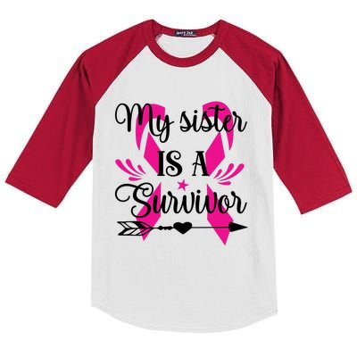 My Sister Is A Survivor Breast Cancer Awareness Kids Colorblock Raglan Jersey