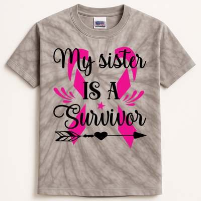 My Sister Is A Survivor Breast Cancer Awareness Kids Tie-Dye T-Shirt