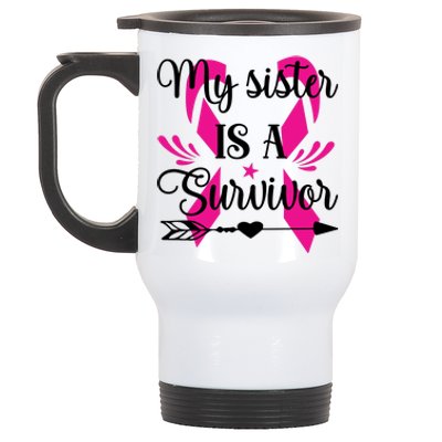 My Sister Is A Survivor Breast Cancer Awareness Stainless Steel Travel Mug