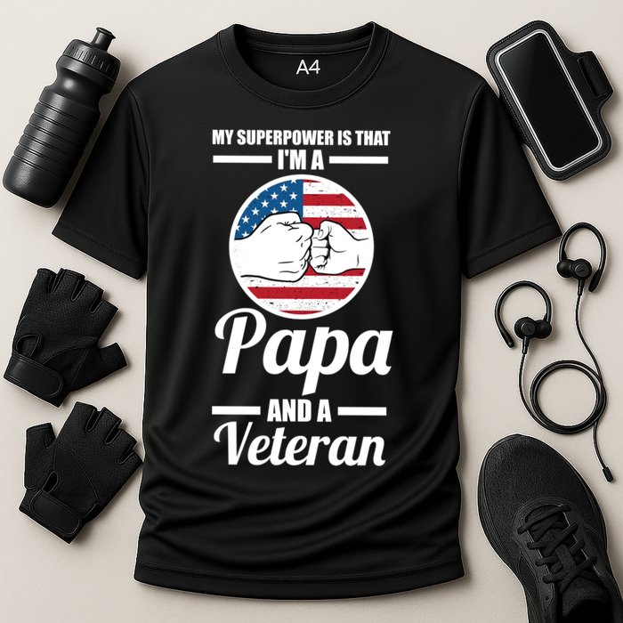 My Superpower Is That I'm A Papa And A Veteran Grandpa Cool Gift Cooling Performance Crew T-Shirt