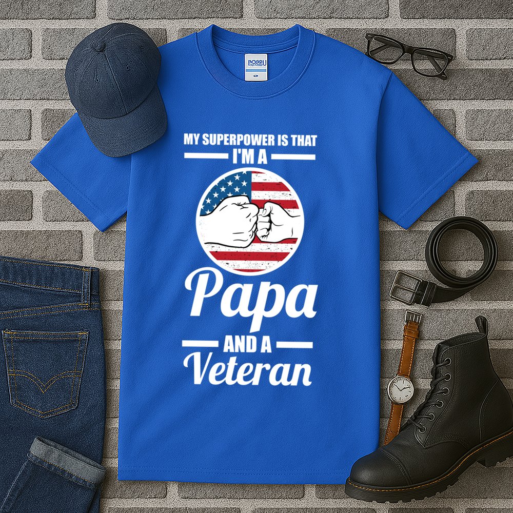 My Superpower Is That I'm A Papa And A Veteran Grandpa Cool Gift Tall T-Shirt