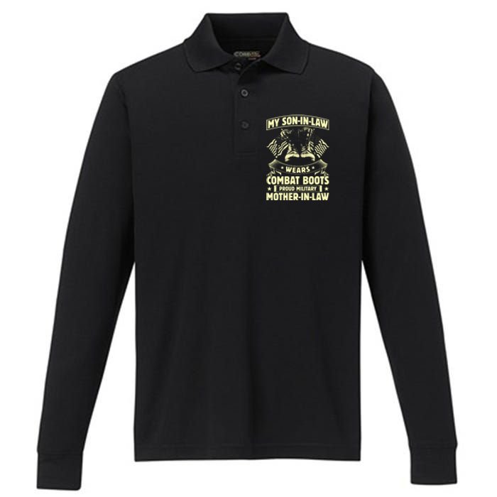 My Son In Law Wears Combat Boots Proud Military Mother In Law Performance Long Sleeve Polo