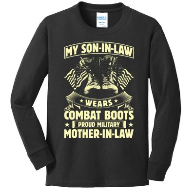 My Son In Law Wears Combat Boots Proud Military Mother In Law Kids Long Sleeve Shirt