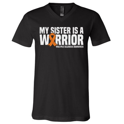 My Sister Is A Warrior Ms Multiple Sclerosis Awareness V-Neck T-Shirt