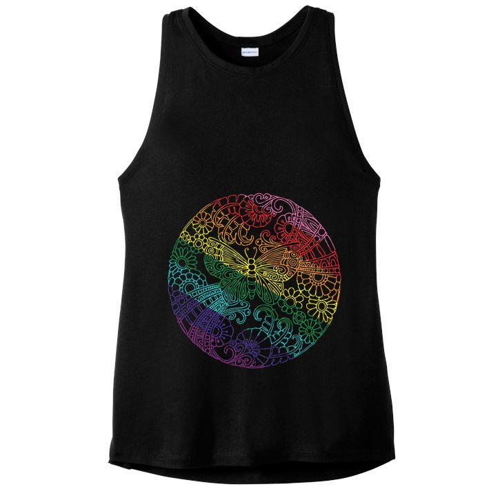 Mandala Symbol In Rainbow Colors Ladies PosiCharge Tri-Blend Wicking Tank