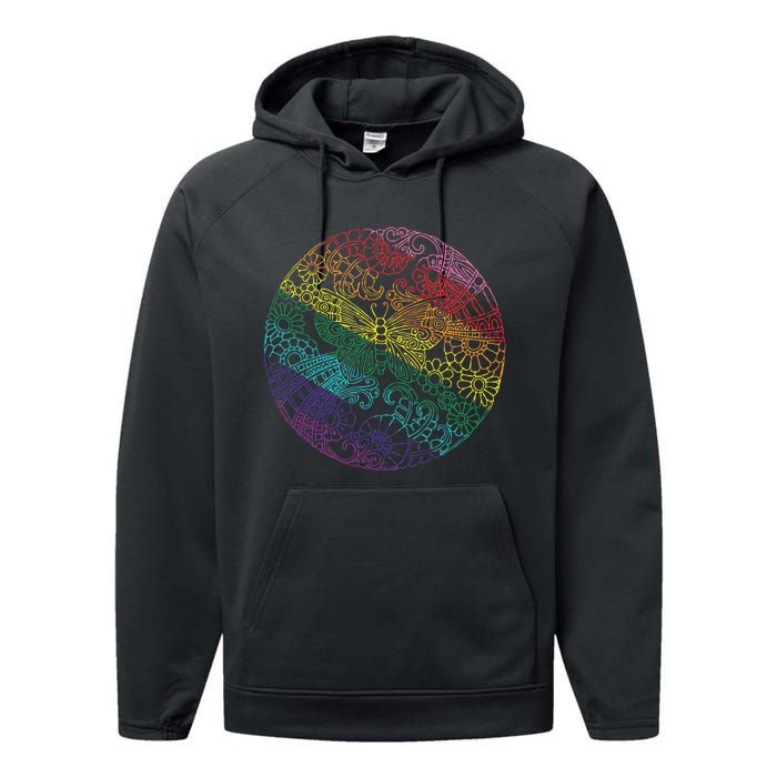 Mandala Symbol In Rainbow Colors Performance Fleece Hoodie