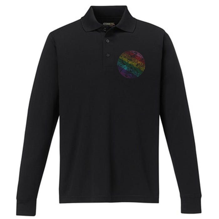 Mandala Symbol In Rainbow Colors Performance Long Sleeve Polo