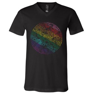 Mandala Symbol In Rainbow Colors V-Neck T-Shirt