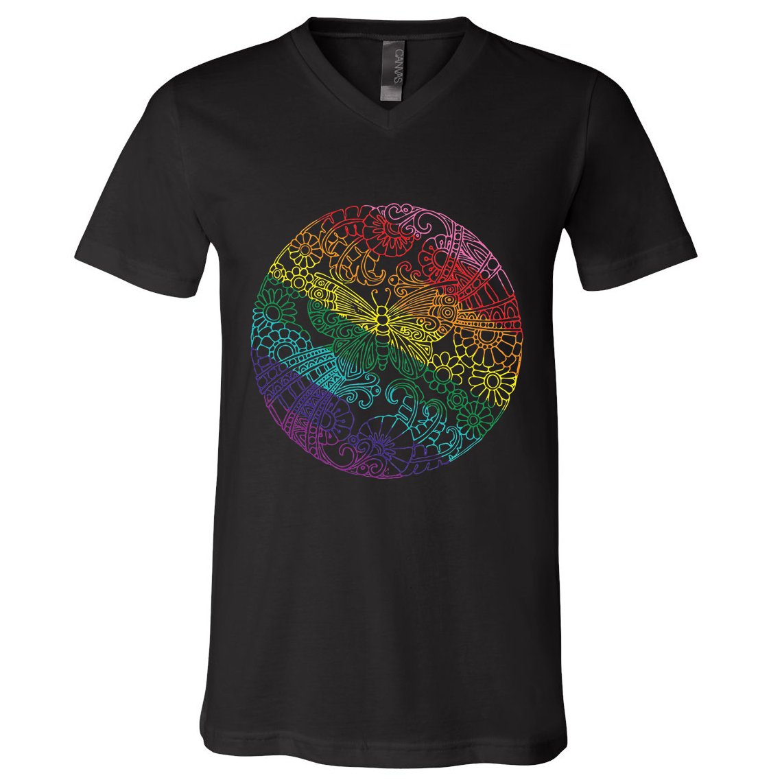 Mandala Symbol In Rainbow Colors V-Neck T-Shirt