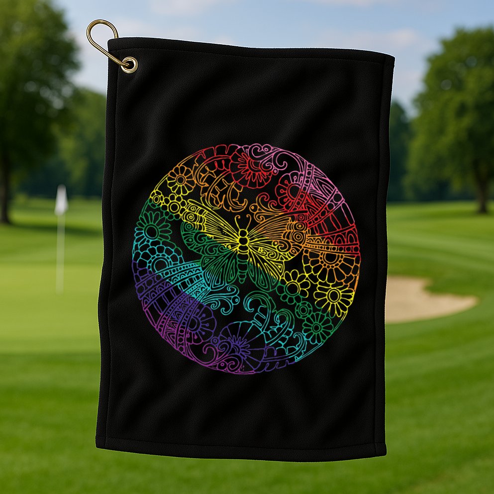 Mandala Symbol In Rainbow Colors Golf Towel