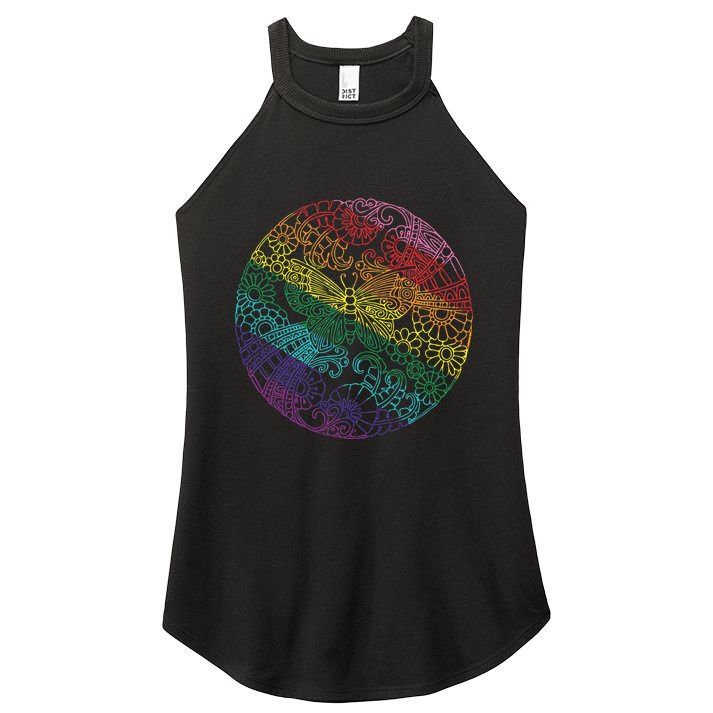 Mandala Symbol In Rainbow Colors Women's Perfect Tri Rocker Tank