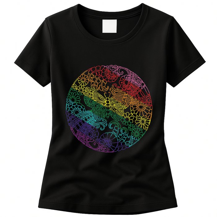 Mandala Symbol In Rainbow Colors Womens T-Shirt