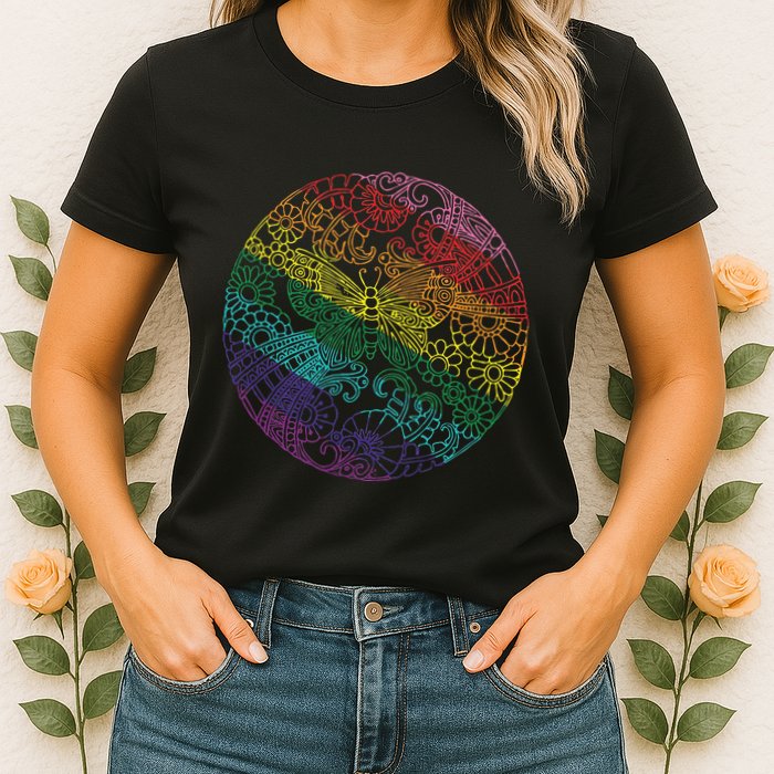 Mandala Symbol In Rainbow Colors Womens T-Shirt